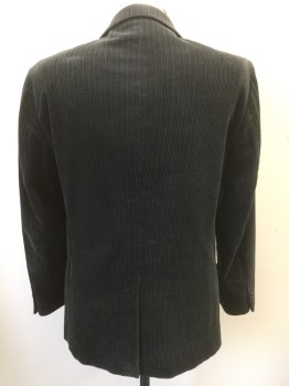 Mens, Sportcoat/Blazer, H&M, Gray, Charcoal Gray, Cotton, Solid, 42R, Forest Green/black Corduroy, Wide Wale, 2 Button Front, Pocket Flap,