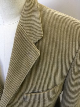 Mens, Sportcoat/Blazer, CHAPS RALPH LAUREN, Tan Brown, Cotton, Solid, 41R, Corduroy, Single Breasted, Collar Attached, Notched Lapel, 3 Buttons,  3 Pockets