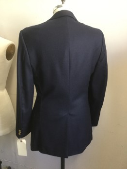 CHRISTOPHER BROOKS, Navy Blue, Wool, Solid, 2 Buttons,  Notched Lapel, 3 Pockets,