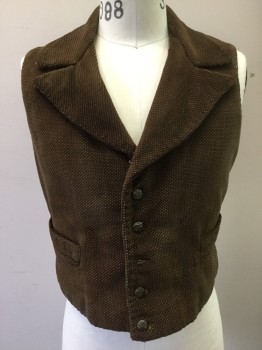 Mens, Historical Fiction Vest, MTO, Dk Green, Dk Red, Lt Brown, Cotton, Stripes - Diagonal , Dots, 38, Collar Attached, Notched Lapel, Single Breasted, Metal Embossed Buttons, 2 Pockets, Solid Brown Cotton Back with Self Belt