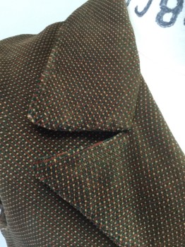 MTO, Dk Green, Dk Red, Lt Brown, Cotton, Stripes - Diagonal , Dots, Collar Attached, Notched Lapel, Single Breasted, Metal Embossed Buttons, 2 Pockets, Solid Brown Cotton Back with Self Belt
