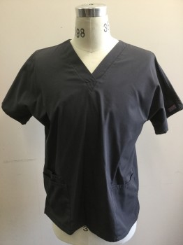 CHEROKEE, Graphite Gray, Polyester, Cotton, Short Sleeves, V-neck, 2 Hip Pockets