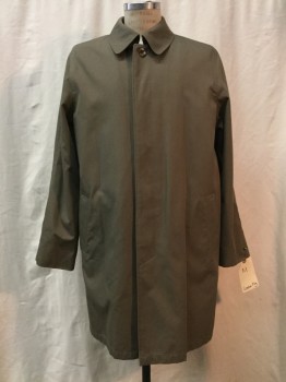 Mens, Coat, Trenchcoat, LONDON FOG, Taupe, Cotton, Polyester, Solid, M, Button Front, Collar Attached, 2 Pockets,