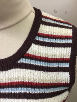 Womens, Tank Top, UNION BAY, Red Burgundy, White, Lt Blue, Dk Red, Taupe, Acrylic, Nylon, Stripes - Horizontal , L, B36, Vertical Ribbed Knit, Solid Burgundy Ribbed Knit Scoop Neck/Armholes