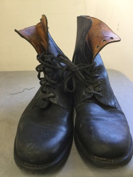 FRYE, Black, Leather, Solid, Lace Up, Ankle