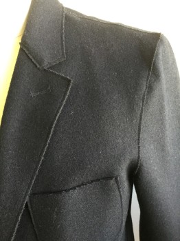 Mens, Sportcoat/Blazer, RAG & BONE, Navy Blue, Wool, Polyester, Solid, 38S, Single Breasted, 2 Buttons,  Raw Edge, 3 Patch Pockets, Felted Wool