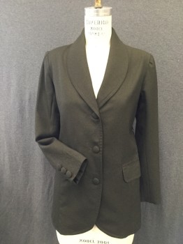 Womens, Blazer, MTO, Olive Green, Wool, Heathered, B36, 3 Covered Button Single Breasted, Shawl Collar, 2 Pockets with Flaps, 3 Covered Buttons on Cuffs Too,