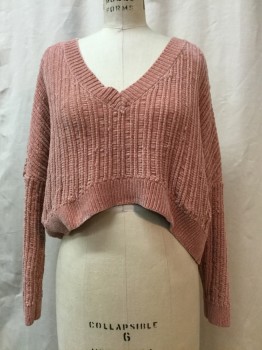 Womens, Pullover, SILENCE & NOISE, Pink, Polyester, Solid, S, Pink, V-neck, Cropped,