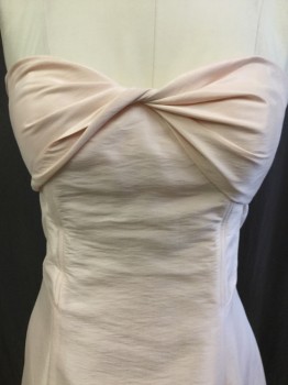 Womens, Evening Gown, NICOLE MILLER , Lt Pink, Polyester, Nylon, Solid, B:38, 14, W:34, Strapless, Very Light Pink Sheen, Crepe Taffeta, Twisted Neck Line Front, with 3 Cut-out Bow Tie Work Detail Back, Self Tie Belt, A-Line, Side Zip