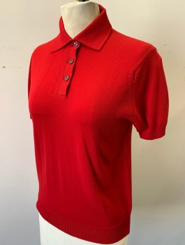 PURITAN, Red, Ban-lon Synthetic, Solid, Knit Polo, Short Sleeves, Collar Attached, 3 Buttons,