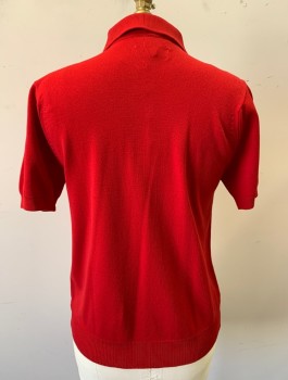 PURITAN, Red, Ban-lon Synthetic, Solid, Knit Polo, Short Sleeves, Collar Attached, 3 Buttons,