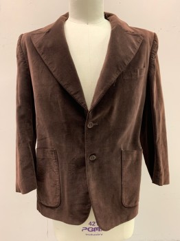 NO LABEL, Dk Brown, Cotton, Synthetic, Velvet, Peaked Lapel, Single Breasted, Button Front, 2 Buttons, 3 Pockets