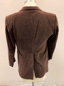 NO LABEL, Dk Brown, Cotton, Synthetic, Velvet, Peaked Lapel, Single Breasted, Button Front, 2 Buttons, 3 Pockets