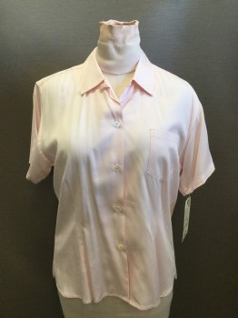 Womens, Blouse, LINDA ST JOHN, Lt Pink, Rayon, Solid, B 40, XL, S/S, Button Front, Collar Attached, 1 Pocket