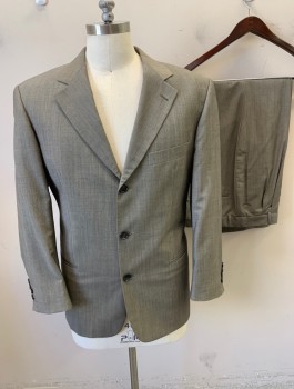 HUGO BOSS, Mushroom-Gray, Wool, Mohair, Solid, Single Breasted, 3 Buttons, Notched Lapel, 3 Pockets, Taupe Lining