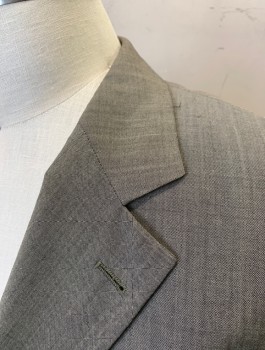 HUGO BOSS, Mushroom-Gray, Wool, Mohair, Solid, Single Breasted, 3 Buttons, Notched Lapel, 3 Pockets, Taupe Lining