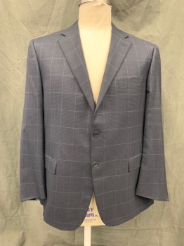 Mens, Sportcoat/Blazer, CANALI, Charcoal Gray, Black, Blue, Silk, Wool, Houndstooth, Grid , 48L, Single Breasted, Collar Attached, Notched Lapel, 3 Pockets, 2 Buttons