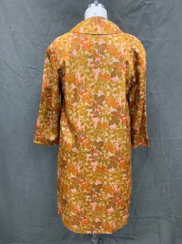 N/L, Turmeric Yellow, Orange, Pink, Brown, Nylon, Floral, Light, Button Front, Collar Attached, Raglan Sleeve, 2 Pockets,
