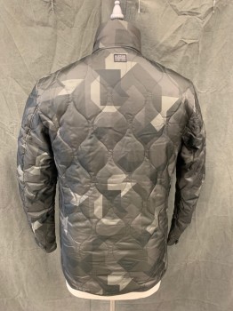 Mens, Casual Jacket, G-STAR RAW, Dk Green, Lt Green, Brown, Polyester, Cotton, Camouflage, L, Geometric Camoflauge, Zip Front, Stand Collar, 2 Pockets, Long Sleeves, Tab Snaps at Cuff, Quilted Fill