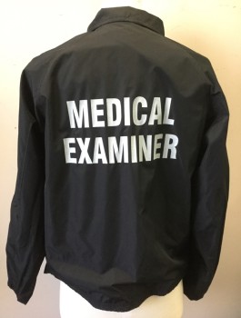 Unisex, Jacket, Windbreaker, SPORT-TEK, Black, Polyester, Solid, S, Emergency Medical Technician/Examiner EMT, Snap Front, Collar Attached, Raglan Sleeves, "East Miami Medical Examiner" Patch at Chest, "Medical Examiner" Text in Back