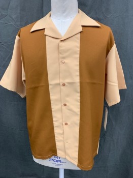 TUTTI, Mustard Yellow, Rust Orange, Polyester, Color Blocking, Button Front, Short Sleeves, Spread Open Collar, Boxy Bowling, Vacation, 1990's