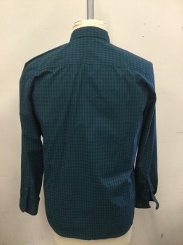 KMART, Green, Navy Blue, Cotton, Polyester, Check , Button Front, Collar Attached, Button Down Collar, Long Sleeves, 1 Pocket