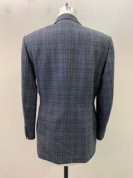 COSPROP, Gray, Wool, Plaid, Tweed, Single Breasted, 2 Pockets, Wide Peaked Lapels, No Vents, 4 Small Buttons on Each Cuff