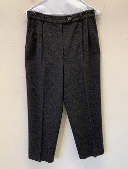 Womens, Slacks, SAKS FIFTH AVE, Charcoal Gray, Brown, Wool, Cashmere, Speckled, W:29, High Waist, Double Pleats, Button Tab, Zip Fly, Full Legs Tapered at Hem, 2 Side Pockets, Belt Loops