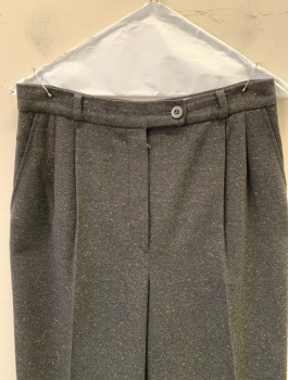 Womens, Slacks, SAKS FIFTH AVE, Charcoal Gray, Brown, Wool, Cashmere, Speckled, W:29, High Waist, Double Pleats, Button Tab, Zip Fly, Full Legs Tapered at Hem, 2 Side Pockets, Belt Loops