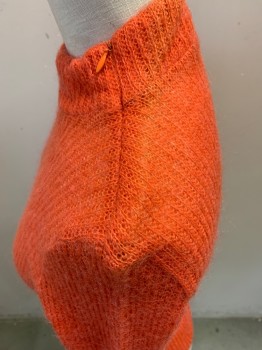 Womens, Pullover, N/L, Pumpkin Spice Orange, Mohair, Solid, XS, Short Sleeves, Mock Turtle Neck, Left Shoulder Invisible Zipper, Rib Knit,