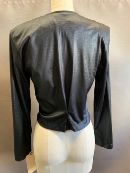 Womens, Evening Tops, SAUCI, Black, Spandex, Solid, XS, V-N, Double Breasted, L/S, Embossed Reptilian