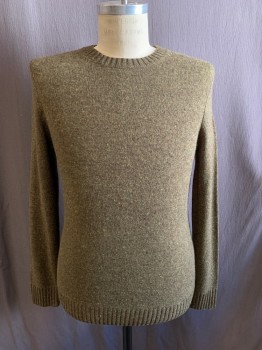 Mens, Pullover Sweater, A.P.C., Olive Green, Wool, Solid, M, CN, Orange, Red, and Yellow Threads