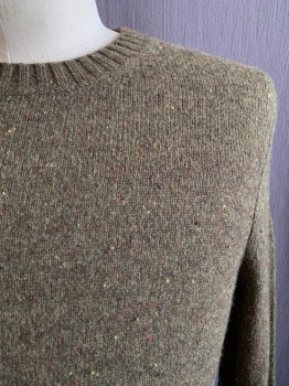 Mens, Pullover Sweater, A.P.C., Olive Green, Wool, Solid, M, CN, Orange, Red, and Yellow Threads