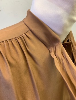 N/L, Brown, Polyester, Solid, L/S, Band Collar With Self Tie "Pussy Bow" At Neck, Button Front, Skirt Below Waist Is Pleated, Knee Length, With Matching Belt (CF016913)