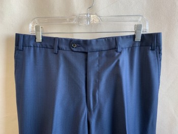 JOHN VARVATOS, Navy Blue, Wool, Solid, F.F, Side Pockets, Zip Front, Belt Loops