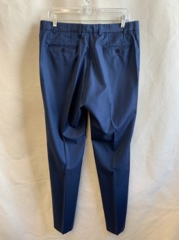 JOHN VARVATOS, Navy Blue, Wool, Solid, F.F, Side Pockets, Zip Front, Belt Loops