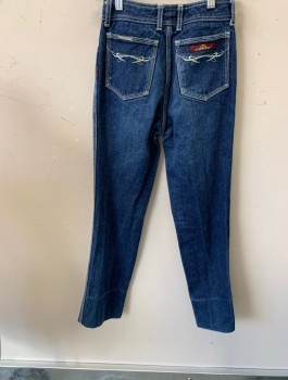 JORDACHE, Blue, Cotton, Dark Denim, High Waist, Straight Leg, Off White Top Stitching, 2 Back Pockets with  "JORDACHE" Logo