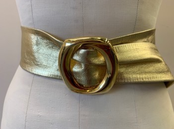 Womens, Belt, N/L, Gold, Leather, Solid, 2" Wide Soft Leather, Tapered/Pointed Ends, Large Gold Meal Buckle,