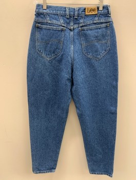 Womens, Jeans, LEE, Blue, Cotton, Solid, W:30, 12, I:30, High Waist, Zip Front, 5 Pckts, Belt Loops, Decorative Back Yoke