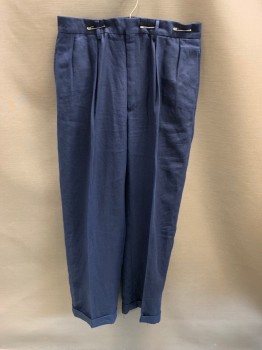 Mens, Pants, POLO RALPH LAUREN, Navy Blue, Cotton, 30.5, 32/, Side Pockets, Zip Front, Pleated Front, 2 Back Welt Pockets, Cuffed