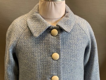 Childrens, Coat, BRITANNICAL, Blue, White, Wool, 2 Color Weave, 67, 4 Cream Plastic Buttons, 2 Pockets, Raglan Sleeves,