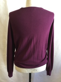 Mens, Pullover Sweater, JCREW, Wine Red, Wool, Solid, L, V-neck, Long Sleeves,
