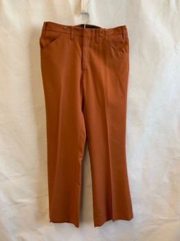 Mens, Pants, N/L, Rust Orange, Polyester, Solid, 30/32, F.F, 2 Pockets,