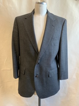 BROOKS BROTHERS, Gray, Black, Wool, 2 Color Weave, Notched Lapel, 2 Buttons, 3 Pockets,