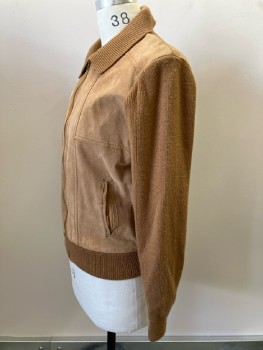 Mens, Jacket, ROBERT ALXEANDER, Ch: 38, L, Brown, Solid, Suede, Knit, C.A., Zip Front, 2 Pockets