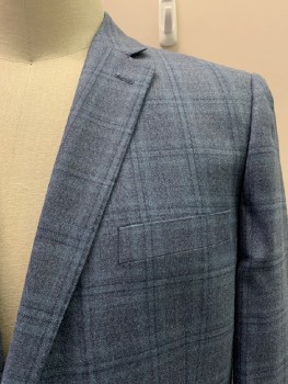 Mens, Sportcoat/Blazer, ROSSETTI, French Blue, Wool, Silk, Plaid, 46R, Single Breasted, 2 Buttons, Notched Lapel, 3 Pockets,