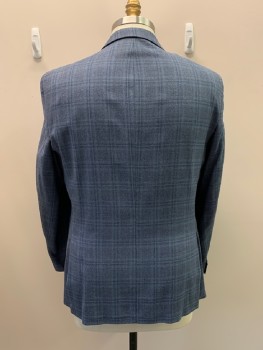Mens, Sportcoat/Blazer, ROSSETTI, French Blue, Wool, Silk, Plaid, 46R, Single Breasted, 2 Buttons, Notched Lapel, 3 Pockets,
