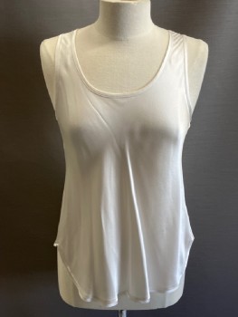 Womens, Top, VINCE, Pearl White, Silk, S, Satin Crepe, Pullover, Scoop Neck, Slvls, Scallop Raw Edge Hem
