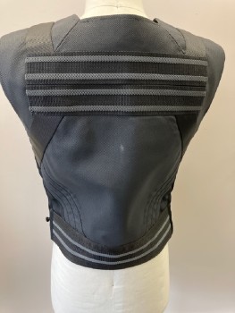 BILL HARGATE, Black, Lt Gray, Nylon, Synthetic, Textured Fabric, Sleeveless, Square Neck Line, Rubber Stripes, Front Buckle  And  Side Zippers.