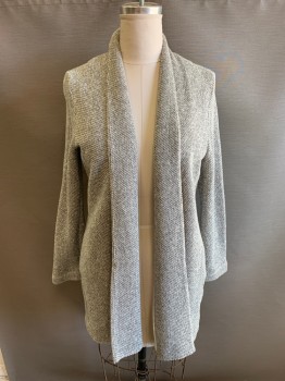 N/L, White, Gray, Cotton, 2 Color Weave, Long Sleeves, Shawl Collar, 2 Side Pockets, Tunic Length
